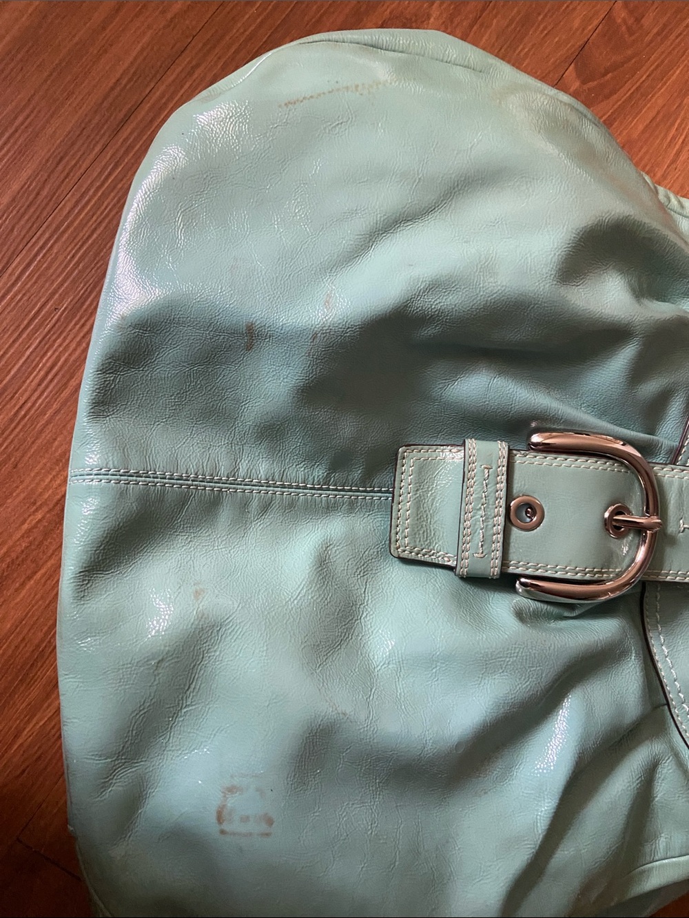 Coach Glossy Mint Green Leather Shoulder Bag with Buckle - Picture 9 of 9